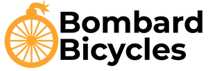 A vector logo of a bicycle wheel inside of a cartoon bomb.